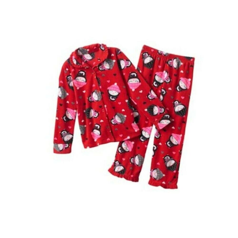 Jumping Beans Red Heart Penguins Long Sleeve Pants Girls' Pajama Set Size 4